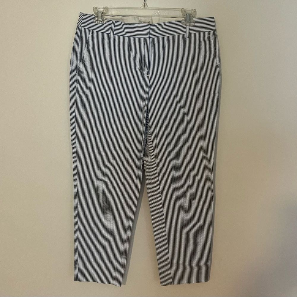 J. Crew blue and white seersucker cropped ankle pants cotton blend size 8
